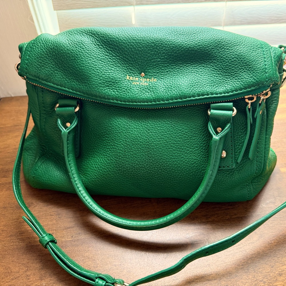 Kate Spade New York Green Pebbled Leather Satchel Crossbody Bag - Picture 3 of 16